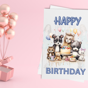 Cute Woodland Animal Birthday Card – Kids Animal Party Greeting Card