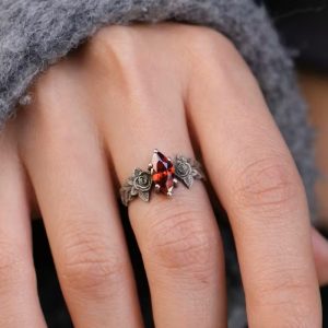 Vintage Marquise Garnet Ring – Silver Plated Copper Statement Ring