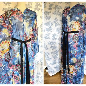 Retro Style Caftan Sheer Blue Floral S to Plus