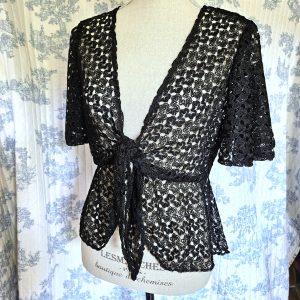 Size M Lace Tie Front Peplum Cardigan