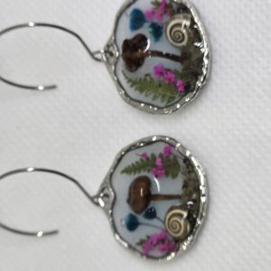 Mushroom and flower in resin earrings