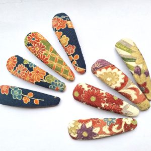 Kimono Hair Clips – Set of 2 Snap Barrettes Made from Upcycled Japanese Vintage Kimono Fabric – Handmade Gift