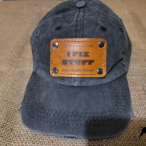 Mens adjustable hat w/ Laser Engraved Badge