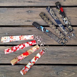 Handmade Wristlet Keychain – Japanese Style Cotton Fabric Strap (Red & Black Designs) | Made in Canada