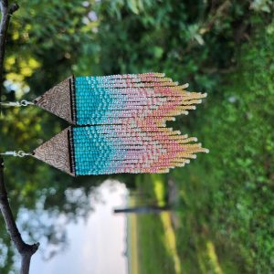Boho Turquoise & Pastel Fringe Beaded Earrings