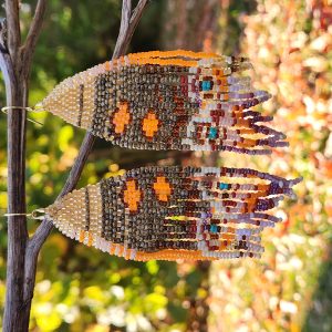 Handmade Beaded Moth Wing Earrings – Autumn Boho Fringe Jewelry in Warm Sunset Tones