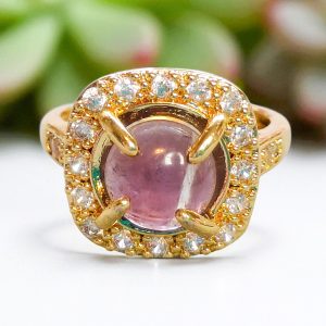 Amethyst Adjustable Ring: Gold Plated, Cubic Zirconia Accents, February Birthstone, Unique Promise Gift