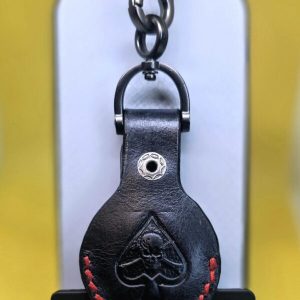 Veg-tanned Leather Apple Air Tag Holder with Ace of Spades Skull Handcrafted from Premium Quality Veg-Tanned Leather