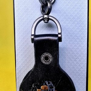 Apple AirTag Holder with Orange Motorcycle and stitching Handcrafted from Premium Quality Veg-Tanned Leather