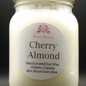 Cherry Almond Soy Wax Candle - Mason Jar 80+ Hours Burn Time - Wooden Wick