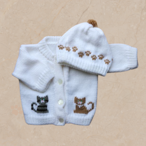 Kittens Baby Sweater, Handmade Knitted Baby Sweater, Personalized Baby Sweater