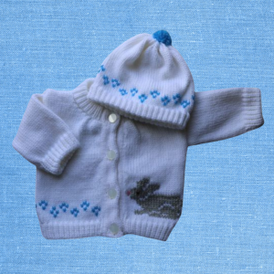 Bunny Grey Baby Sweater, Handmade Knitted Baby Sweater, Personalized Baby Sweater