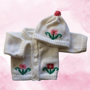 Flower Baby Sweater, Handmade Knitted Baby Sweater, Personalized Baby Sweater