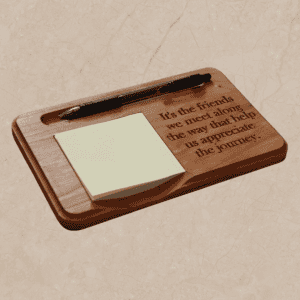Carved Wooden Friendship Sticky Note Holder: Personalized Notepad & Pen Organizer