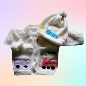 Train Pastel Baby Sweater, Handmade Knitted Baby Sweater, Personalized Baby Sweater