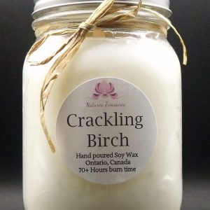 Crackling Birch Soy Wax Candle - Mason Jar 80+ Hours Burn Time - Wooden Wick