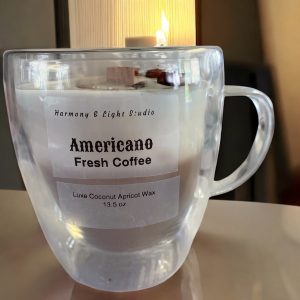 Custom Coffee Candle: Americano Scent, Coconut Apricot Wax (13.5 oz)