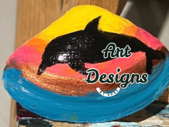 Hand-painted Seashell of a Dolphin (Small 1.5" x 3", Medium, and Large)