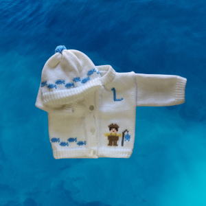 Fishing Baby Sweater, Handmade Knitted Baby Sweater, Personalized Baby Sweater