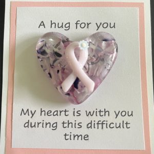 A Hug For You card with medium glass pocket heart "My heart is with you during this difficult time"