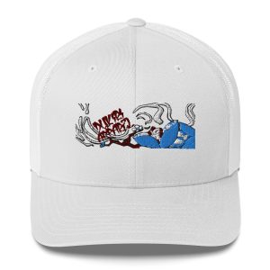 Embroidered White Trucker Cap-G&R Lotus Flower