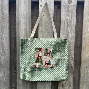 Winter Deer Cotton Tote Bag: Festive Shopping Bag with Coin Purse and pockets