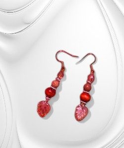 Orange leaf with three beads Earrings