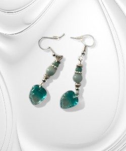 Blue leaf with blue beads Earrings
