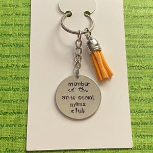 ‘member of the anti social moms club’ hand stamped keychain