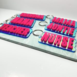 Iridescent and Hot Pink Acrylic Keychain