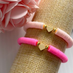 Gold heart Bracelet hot pink