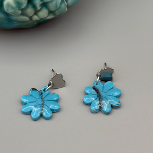 Faux Turquoise Flower Dangle Earrings