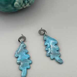 Faux Turquoise Leaves Dangle Earrings