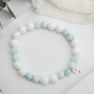 925 Sterling Silver Star Charm Bracelet with White Shell and Hemimorphite Beads – Feminine Energy Jewelry