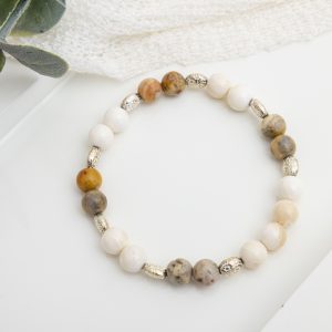 Handmade Crazy Lace Agate Bracelet with Freshwater Pearls and Tibetan Silver Accents