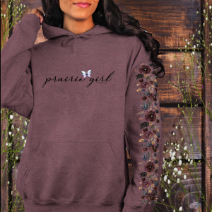 Prairie Girl Hoodie – Floral Sleeve Sweatshirt | Manitoba Made Canadian Apparel