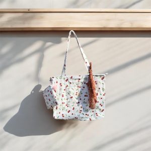 Cherry Print Tote Bag Set | Shoulder Bag with Matching Pouch | Aesthetic Fruit Tote | Everyday Bag | Gift for Her