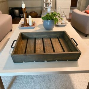 Large Rustic Wooden Slat Tray