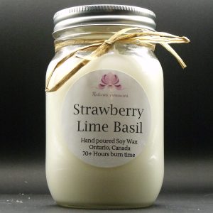 Strawberry Lime Basil Soy Wax Candle - Mason Jar 80+ Hours Burn Time - Wooden Wick