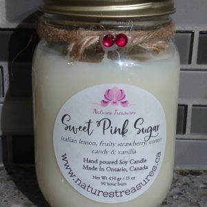 Sweet Pink Sugar Soy Wax Candle - Mason Jar 80+ Hours Burn Time - Wooden Wick