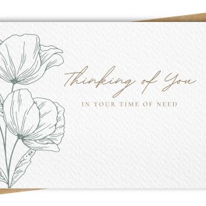 Sympathy card displaying teal tulips and a comforting sentiment