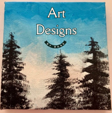 Trees in Winter Blue Sky, 4 x 4 Mini Original Acrylic Painting