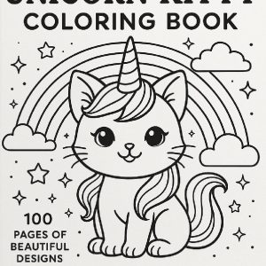 Unicorn Kitty Coloring Book - 100 Pages of Beautiful Designs - Digital Download