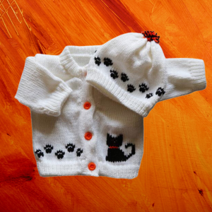 Halloween Kitty Baby Sweater, Handmade Knitted Baby Sweater, Personalized Baby Sweater