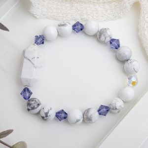 White Howlite, Mauve Swarovski & Opal Bracelet – Intuitive Glow