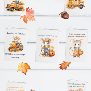 Fall Mouse Greeting Card Set – 5x7 Autumn Cards with Envelopes (Set of 7, Blank Inside)