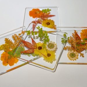 Pressed Flower and Resin coasters (set of 4, STD shipping included in price)
