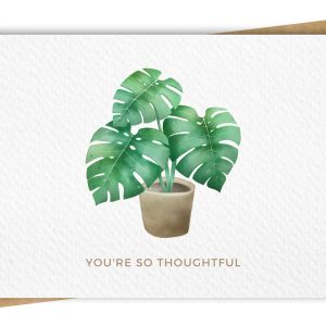 Thank you greeting card featuring a watercolour Monstera potted plant