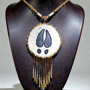 Authentic Indigenous Beaded Birch Bark Medallion ~ Unisex Handcrafted Statement Piece