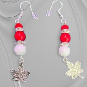 Canada red and white beads with leaf Earrings